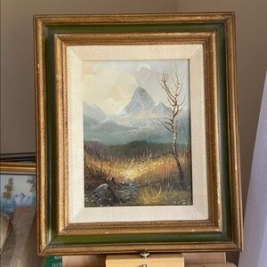 Oil Landscape Painting with Gold and Green frame